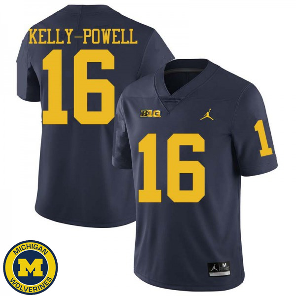 Mens Michigan Wolverines #16 Jaylen Kelly-Powell Navy Jordan Brand Embroidery Jersey